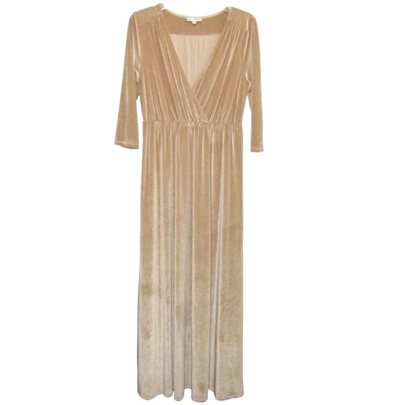 Baltic Born Sofia Champagne Velvet Maxi Dress Womens L Formal Wedding Holiday - Picture 2 of 10
